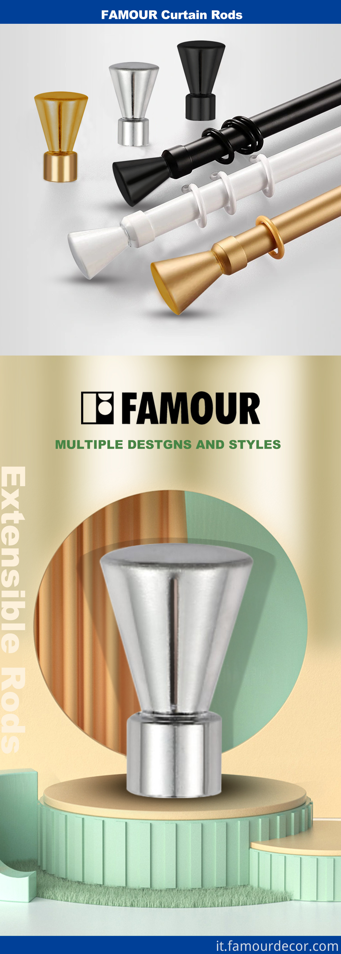 Horn zinc metal finial curtain rod